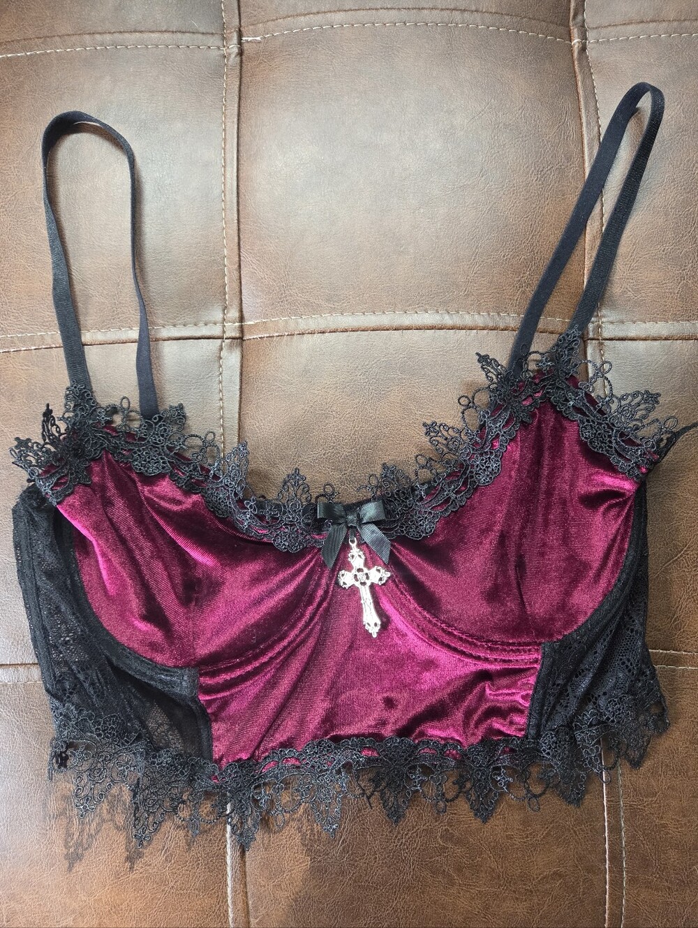 Widow Lace And Velour Crop Top